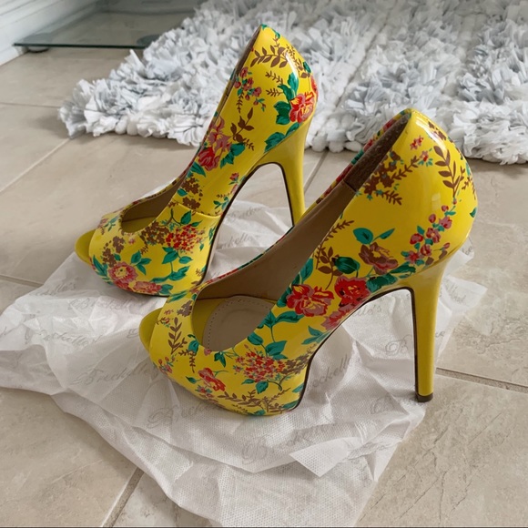 brickells Shoes - New Floral Yellow Stiletto Heel